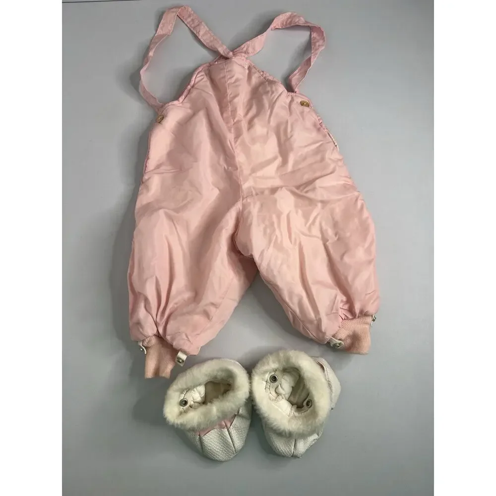 Vintage Snowsuit Quilted Pram Trundle Bundle Pink Removable Booties
